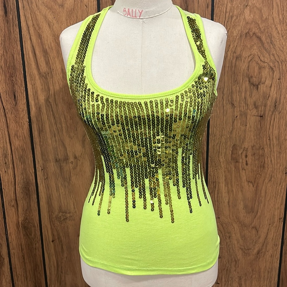 Women’s sequence Neon Green tank top size Small